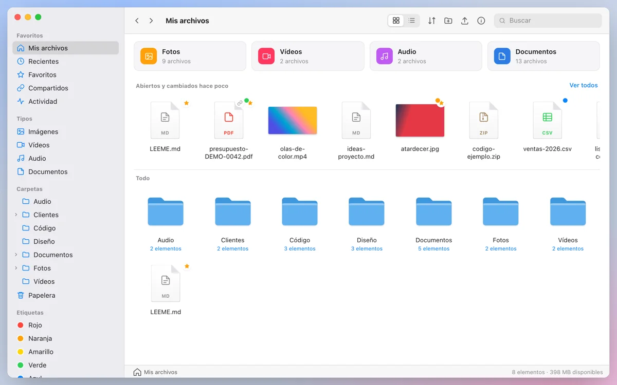 Captura de FinderBox · archivos en la web en ordenador