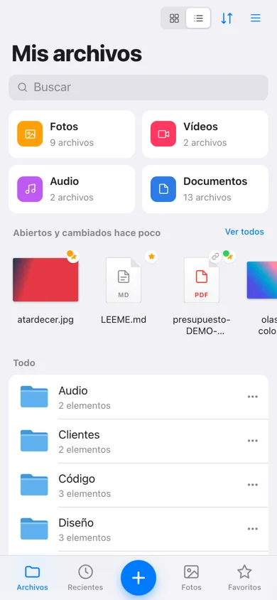 Captura de FinderBox · archivos en la web en móvil