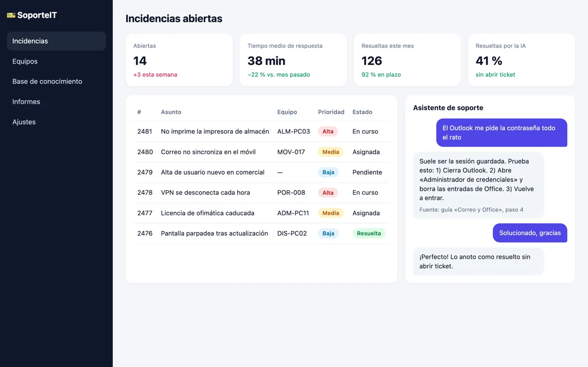 Captura de Gestión de incidencias en ordenador