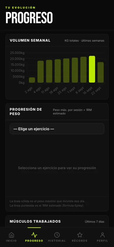Captura de miGYM · app de entrenamiento en móvil