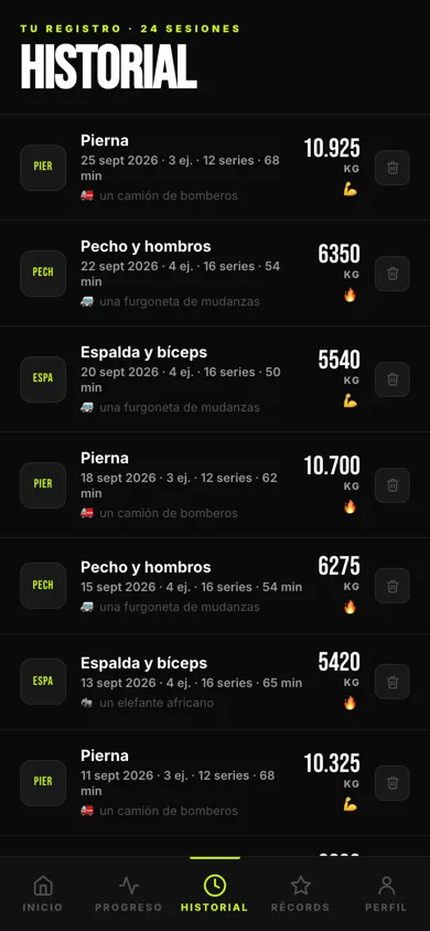 Captura de miGYM · app de entrenamiento en móvil